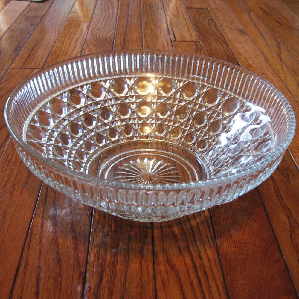 Large cut glass bowl measures almost 10 1/2" across